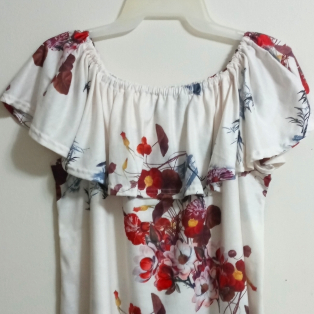 Floral White Ruffle off the shoulder  top XL - Picture 2 of 9